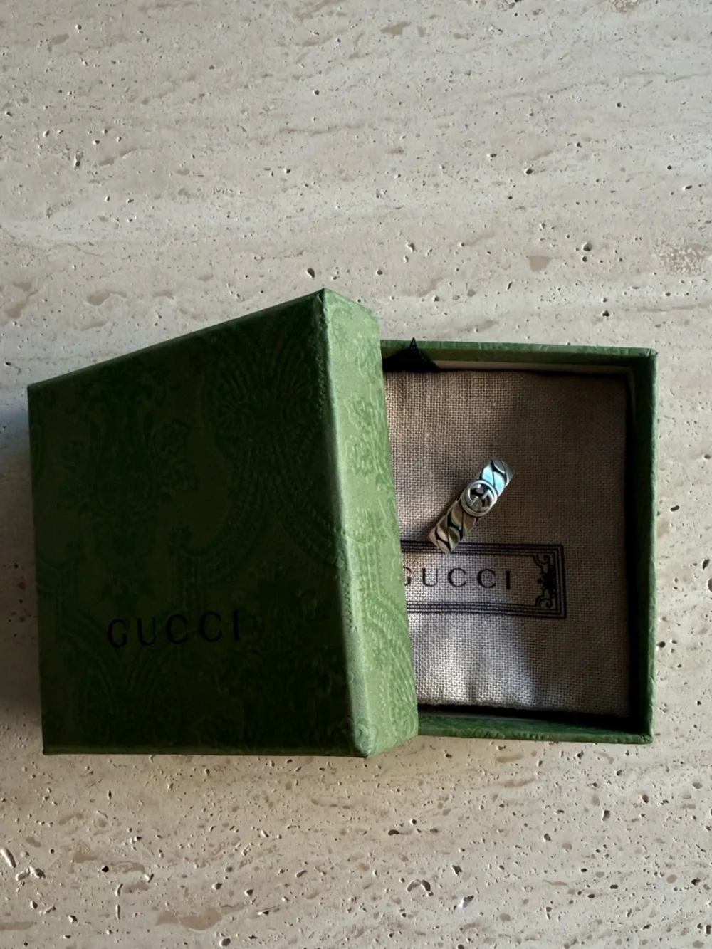 NWB GUCCI WIDE INTERLOCKING STERLING SILVER RING DESIGNER SZ: 21 - Picture 11 of 15